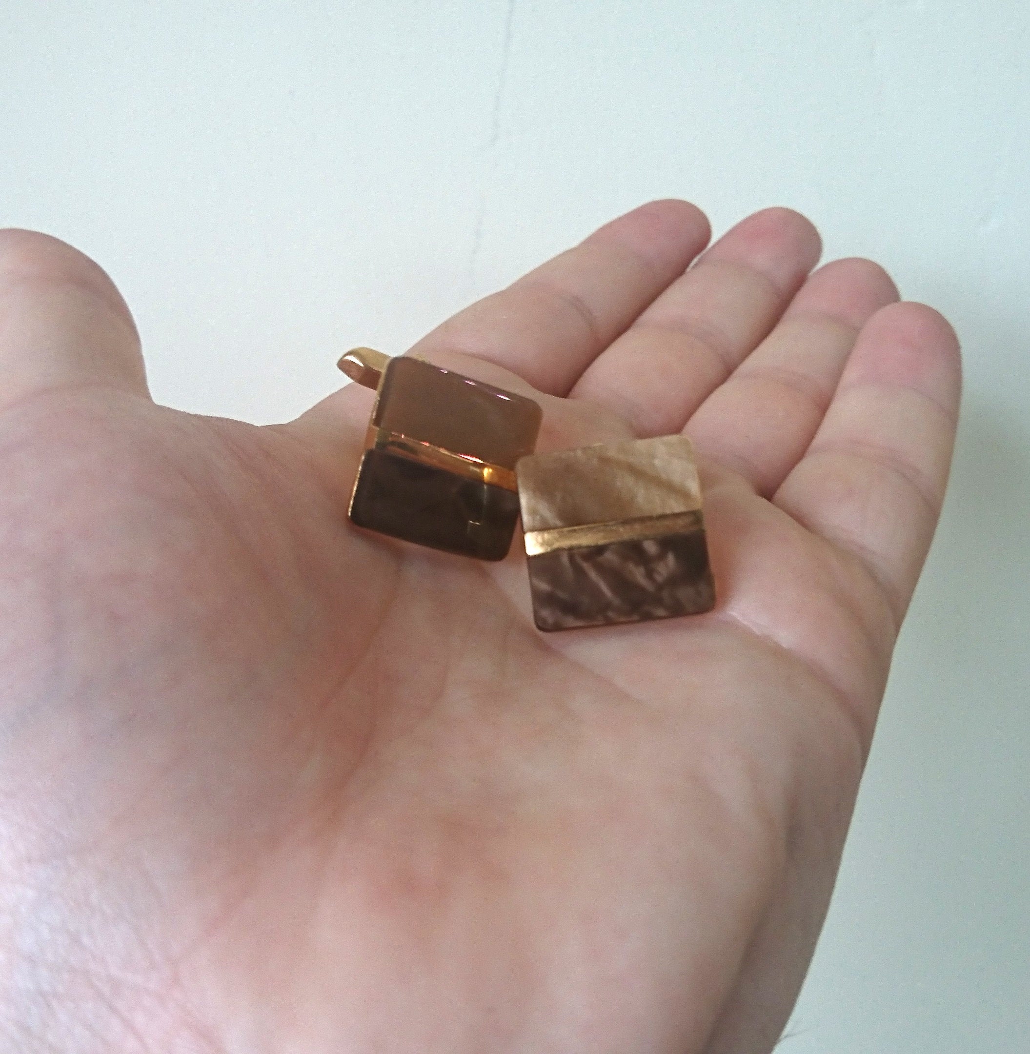 Vintage Cufflinks Square Gold Tone Brown Retro Cuff Links Jewellery Mens Accessory