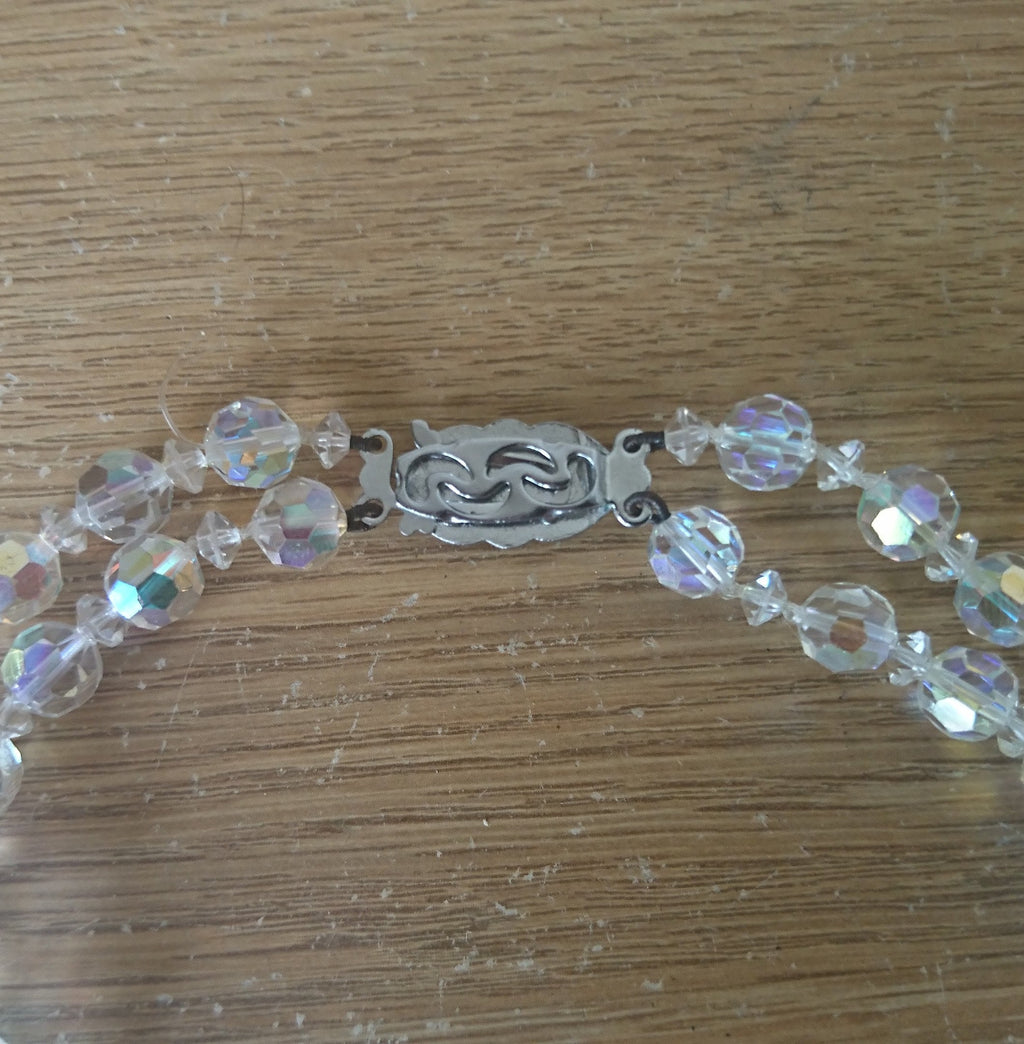Vintage Aurora Borealis Glass Bead Necklace, 1950s Costume Jewelry