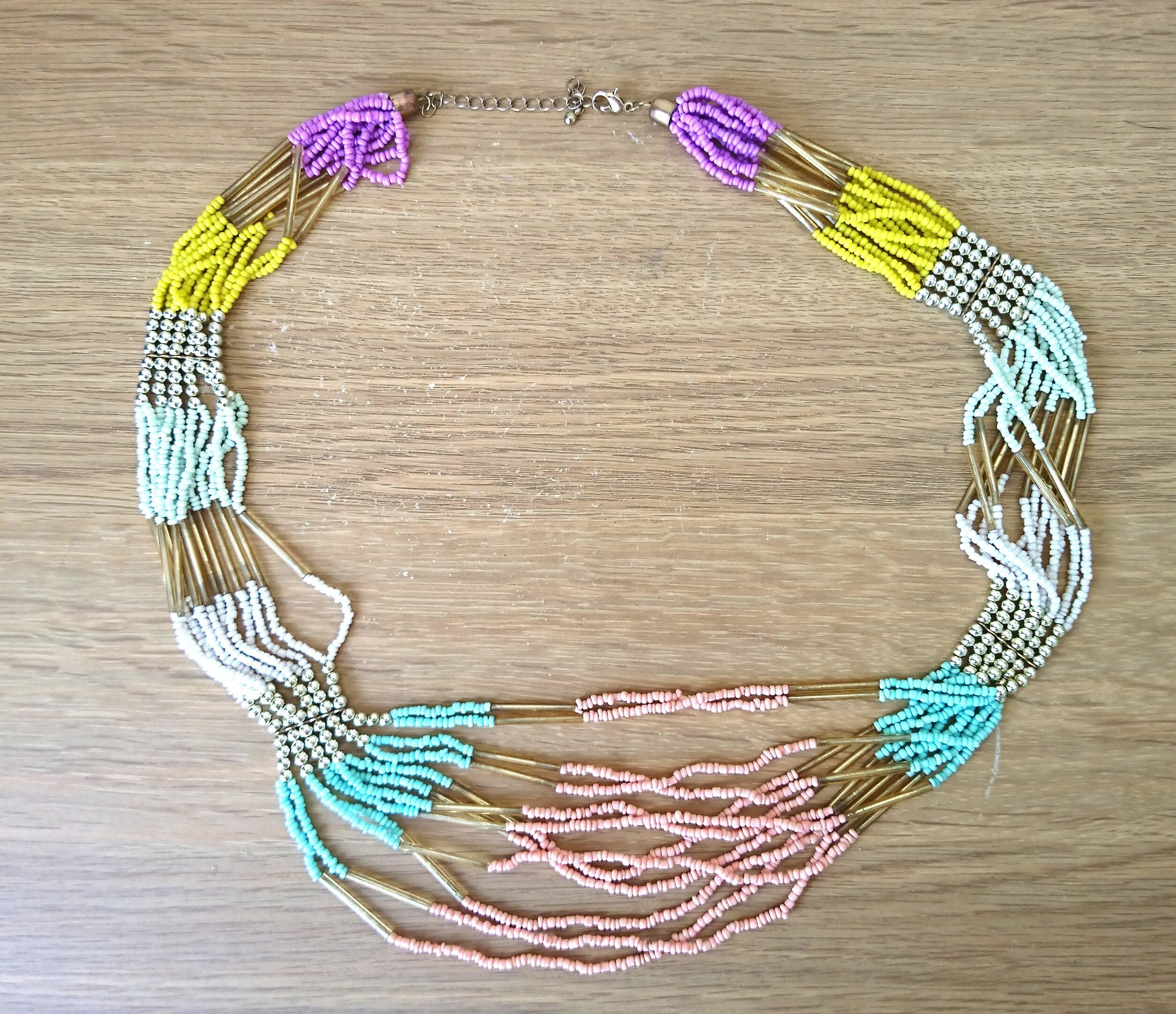 Vintage Beaded Multi Strand Necklace, Multicolored Costume Jewelry