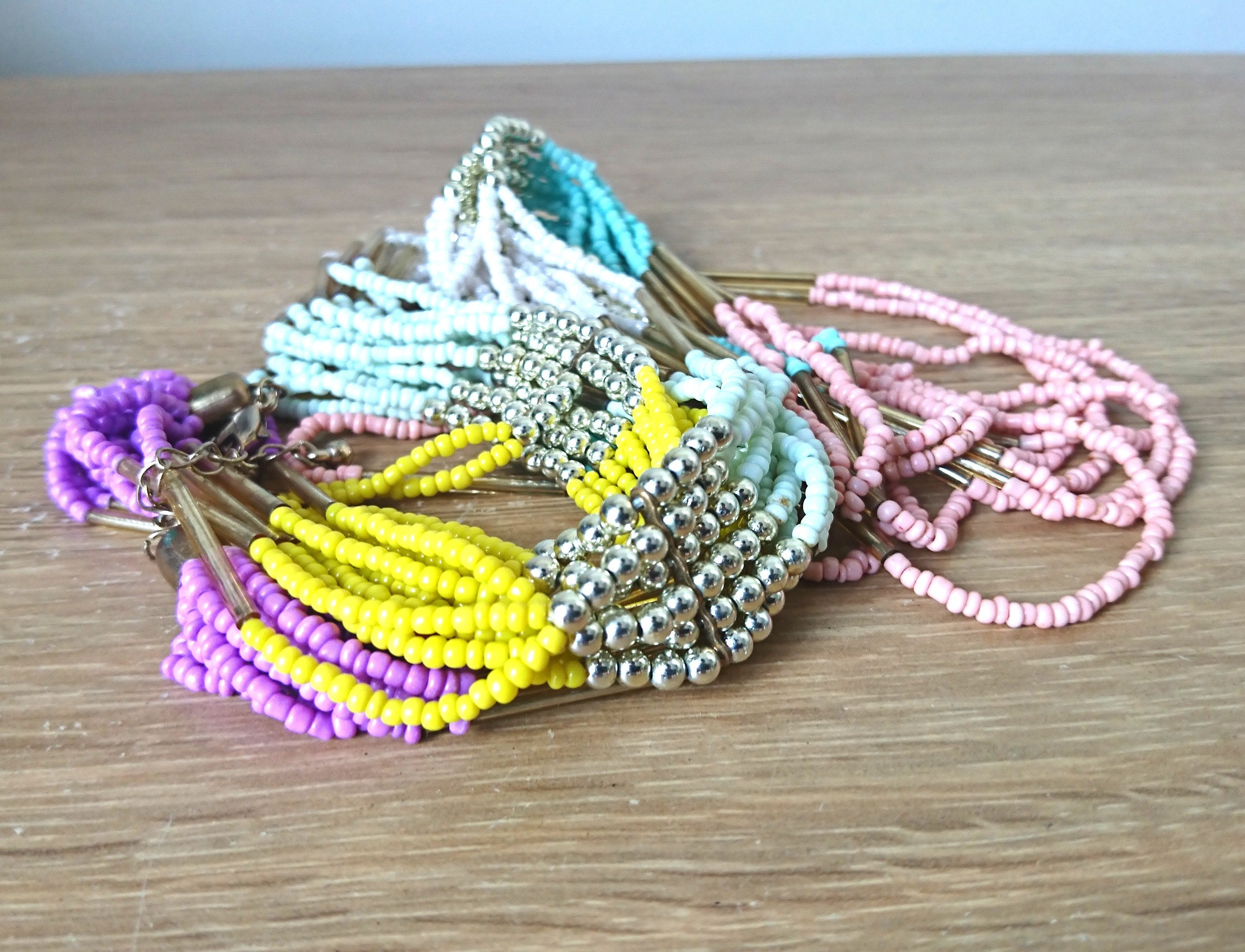Vintage Beaded Multi Strand Necklace, Multicolored Costume Jewelry