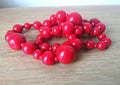 Vintage Red Cherry Bead Necklace, Long Retro Costume Jewelry