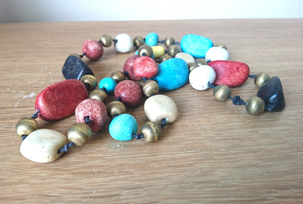 Vintage Coloured Pebble Necklace Beaded Costume Jewellery Jewelry Bohemian Style
