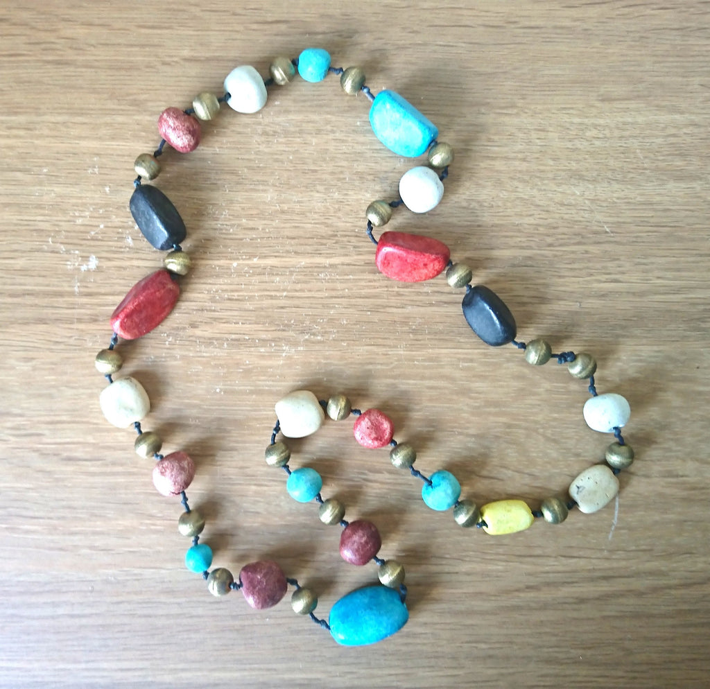 Vintage Coloured Pebble Necklace Beaded Costume Jewellery Jewelry Bohemian Style