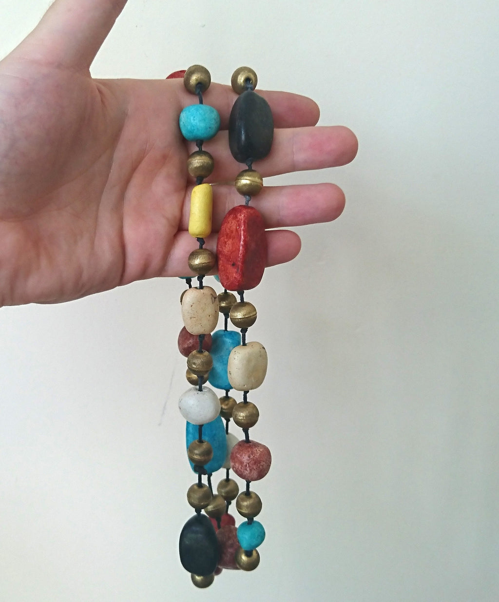 Vintage Coloured Pebble Necklace Beaded Costume Jewellery Jewelry Bohemian Style