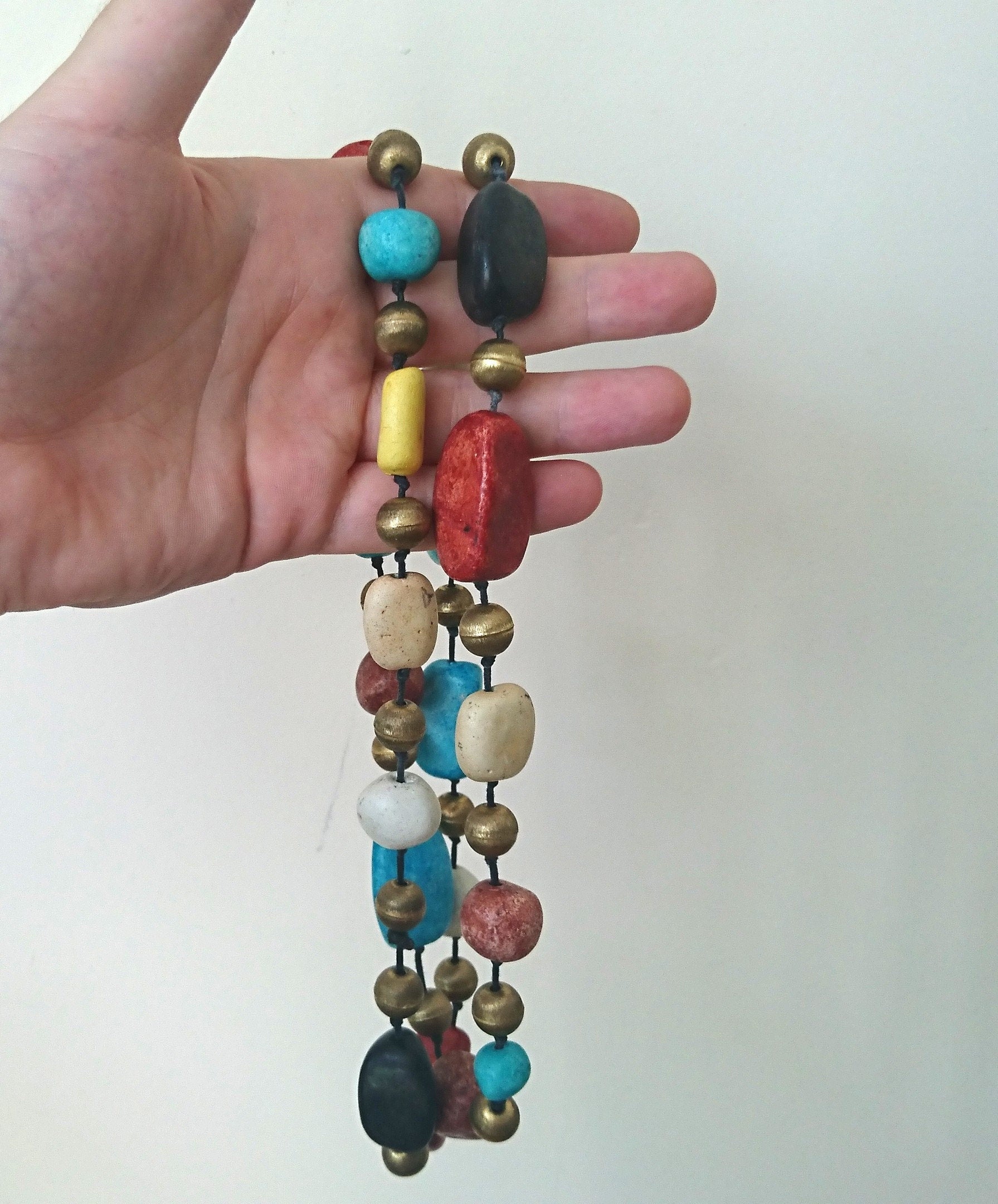 Vintage Coloured Pebble Necklace Beaded Costume Jewellery Jewelry Bohemian Style