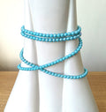 Vintage Lucite Blue Beaded Necklace Long Double Loop Retro 1970's Costume Jewellery Jewelry