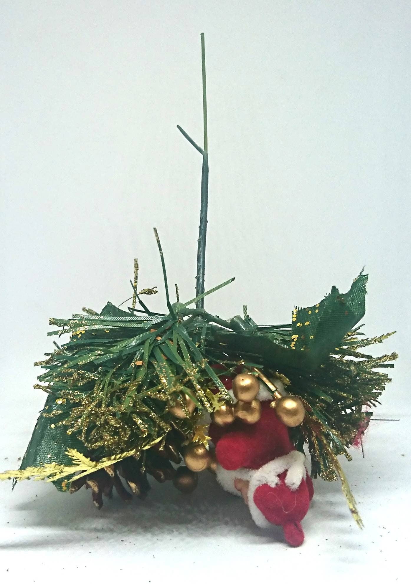 Vintage Posey Decoration Christmas Floral Arrangement Tree Decor Acorn, Gold Berries, Santa Claws