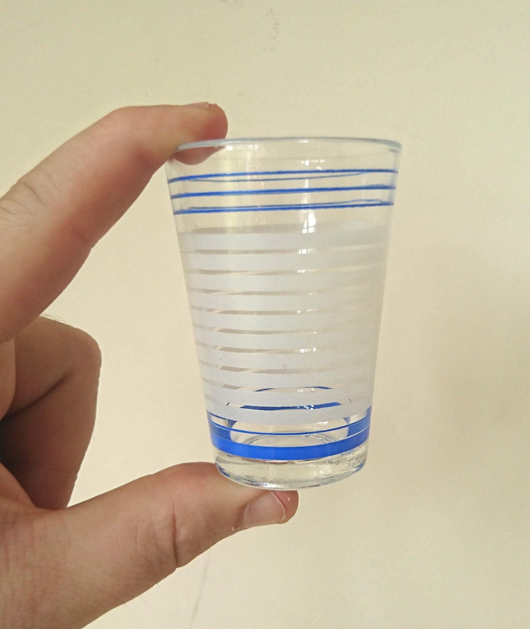 Vintage Shot Glasses Set: Blue & White Stripe Retro Barware