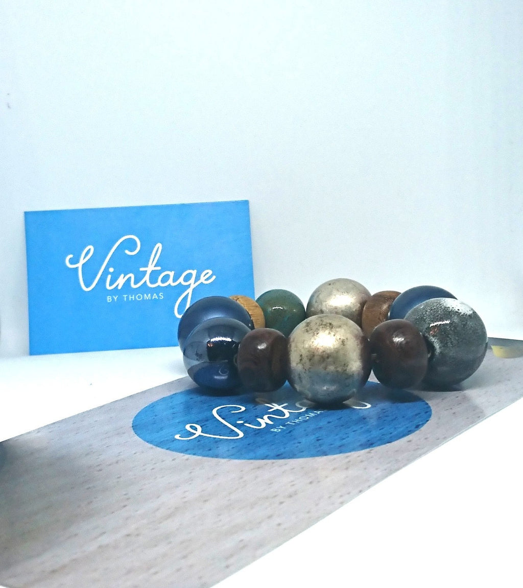 Vintage Chunky Beaded Bracelet, Wood, Ceramic, Lucite, Boho Style