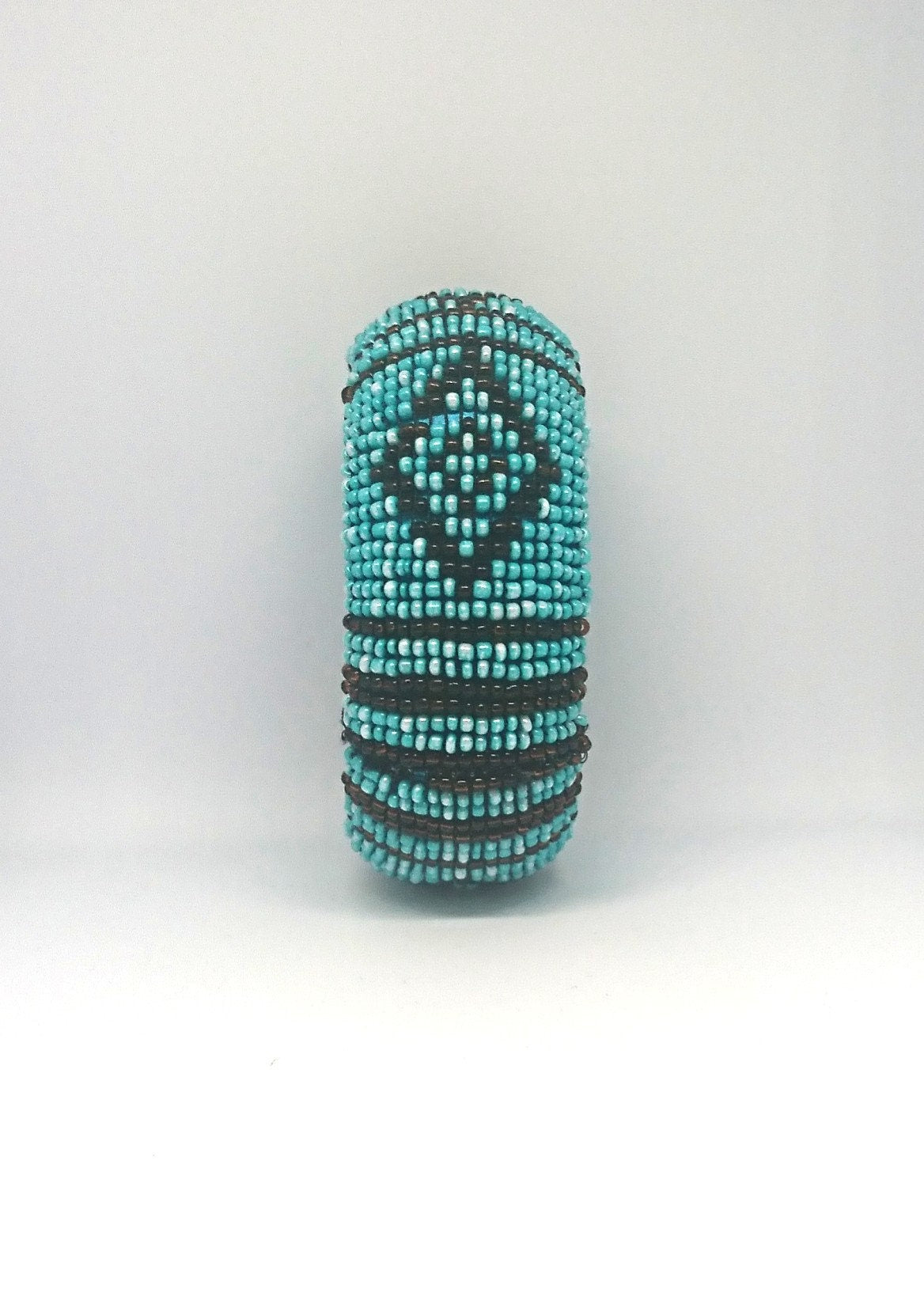 Vintage Seed Beaded Bracelet Blue and Black Round Chunky Retro Costume Jewellery Jewelry