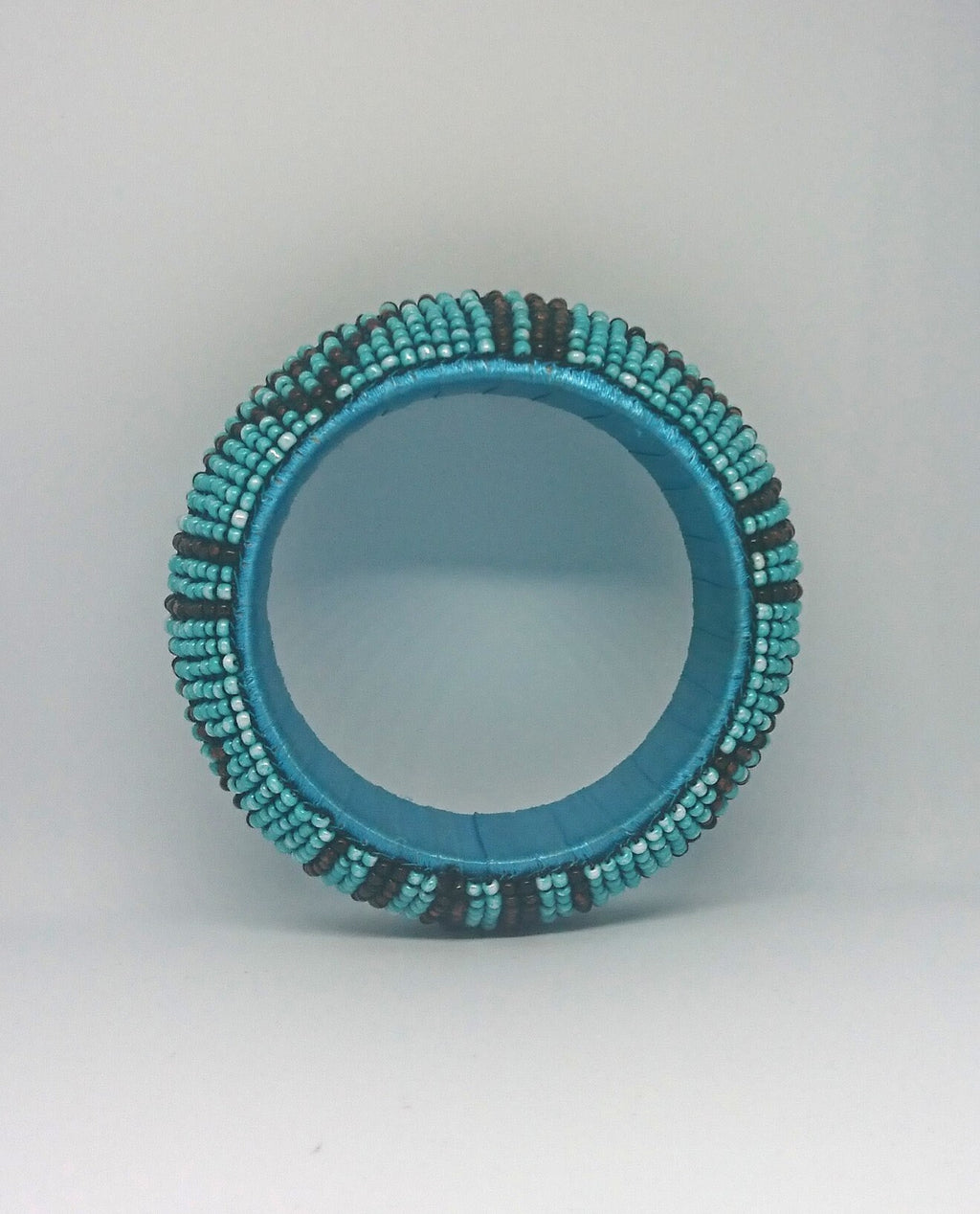 Vintage Seed Beaded Bracelet Blue and Black Round Chunky Retro Costume Jewellery Jewelry