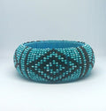 Vintage Seed Beaded Bracelet Blue and Black Round Chunky Retro Costume Jewellery Jewelry