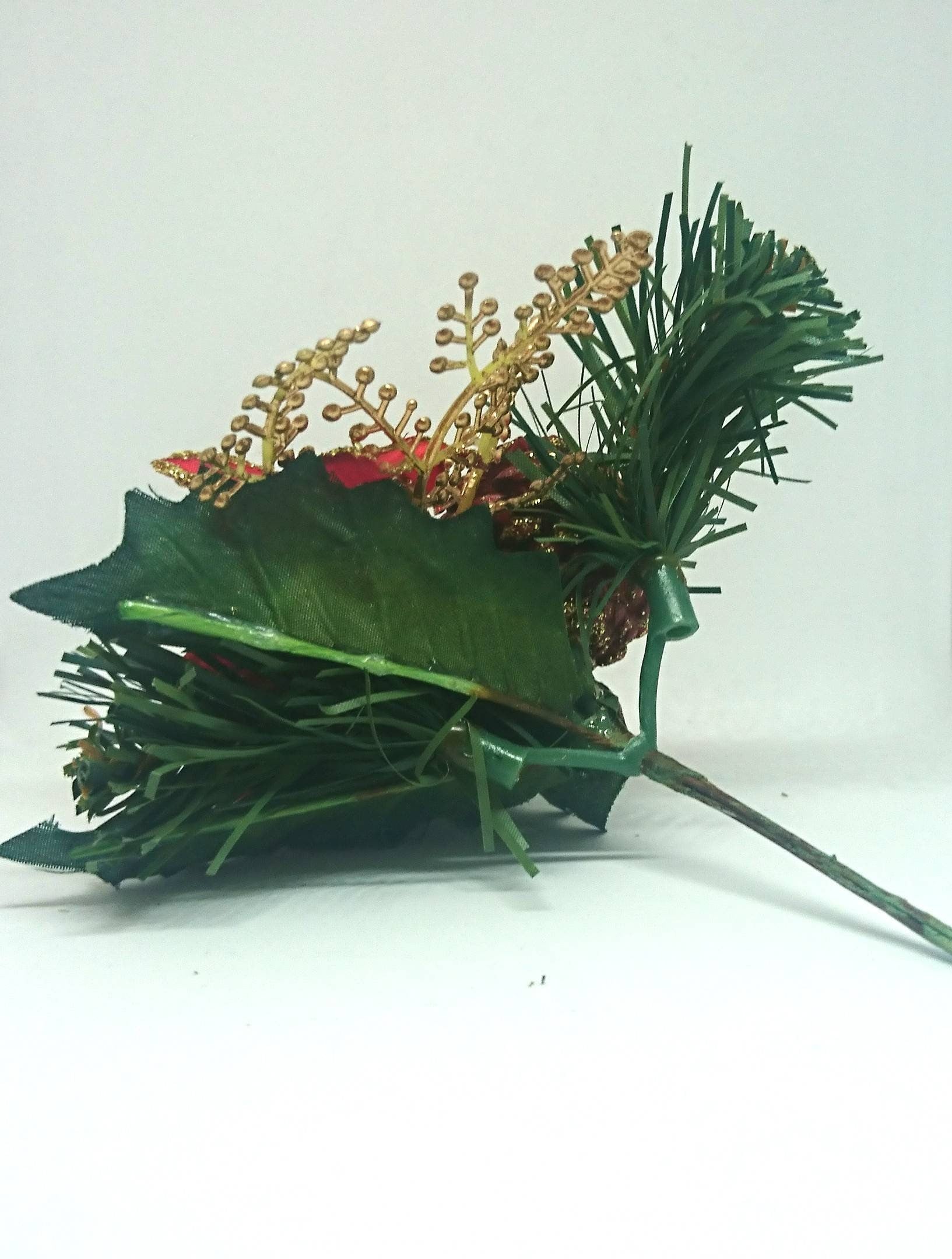 Vintage Christmas Floral Tree Decoration, Red Apple, Gold Leaf