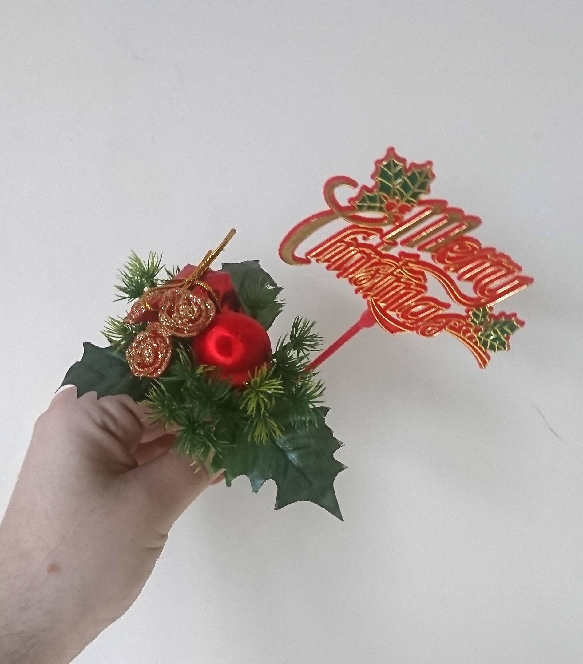 Vintage Christmas Floral Arrangement, Gold Berries, Tree Decor