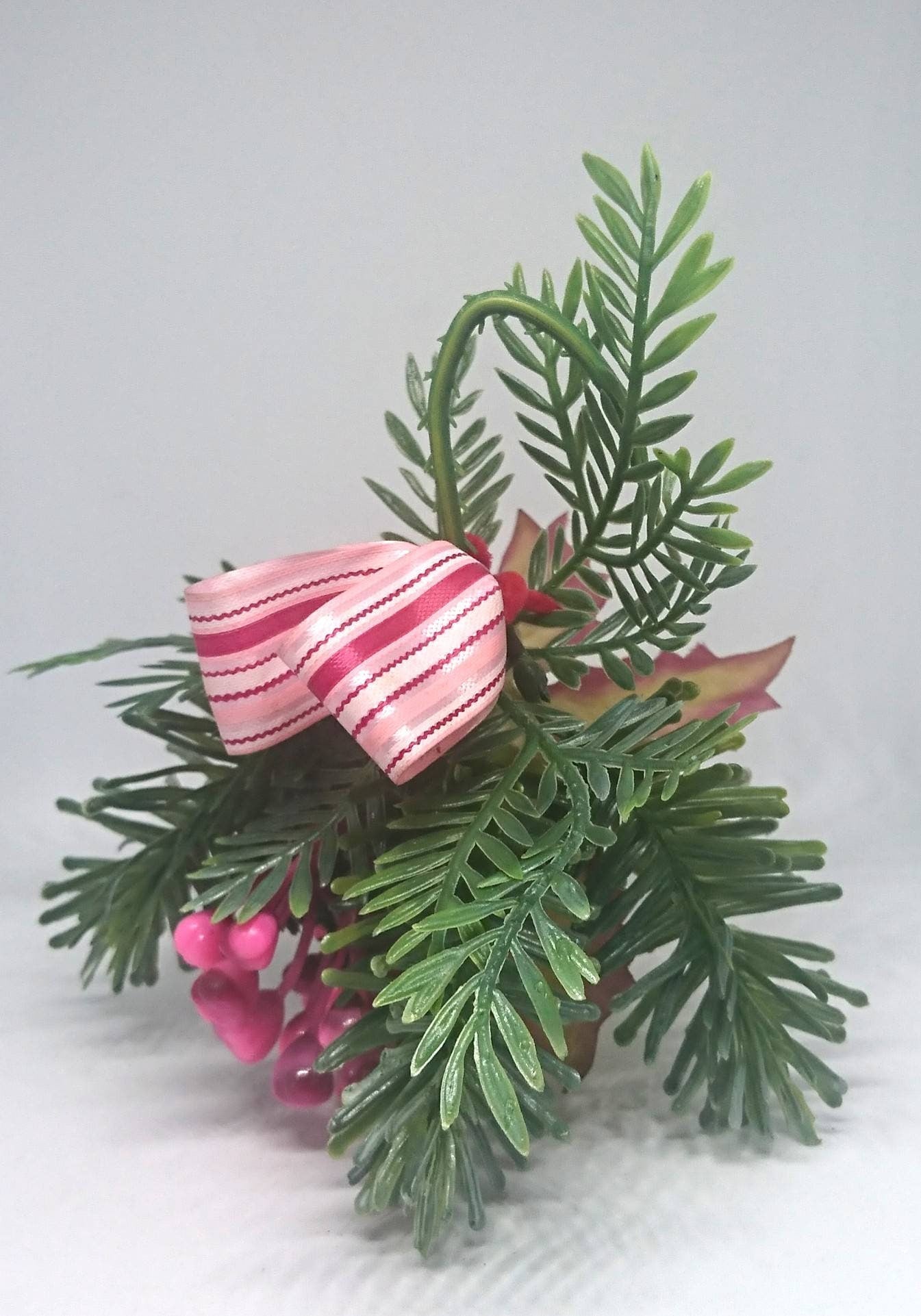 Vintage Posey Decoration Christmas Floral Arrangement Tree Decor Acorn, Pink Berries, Purple Apple.