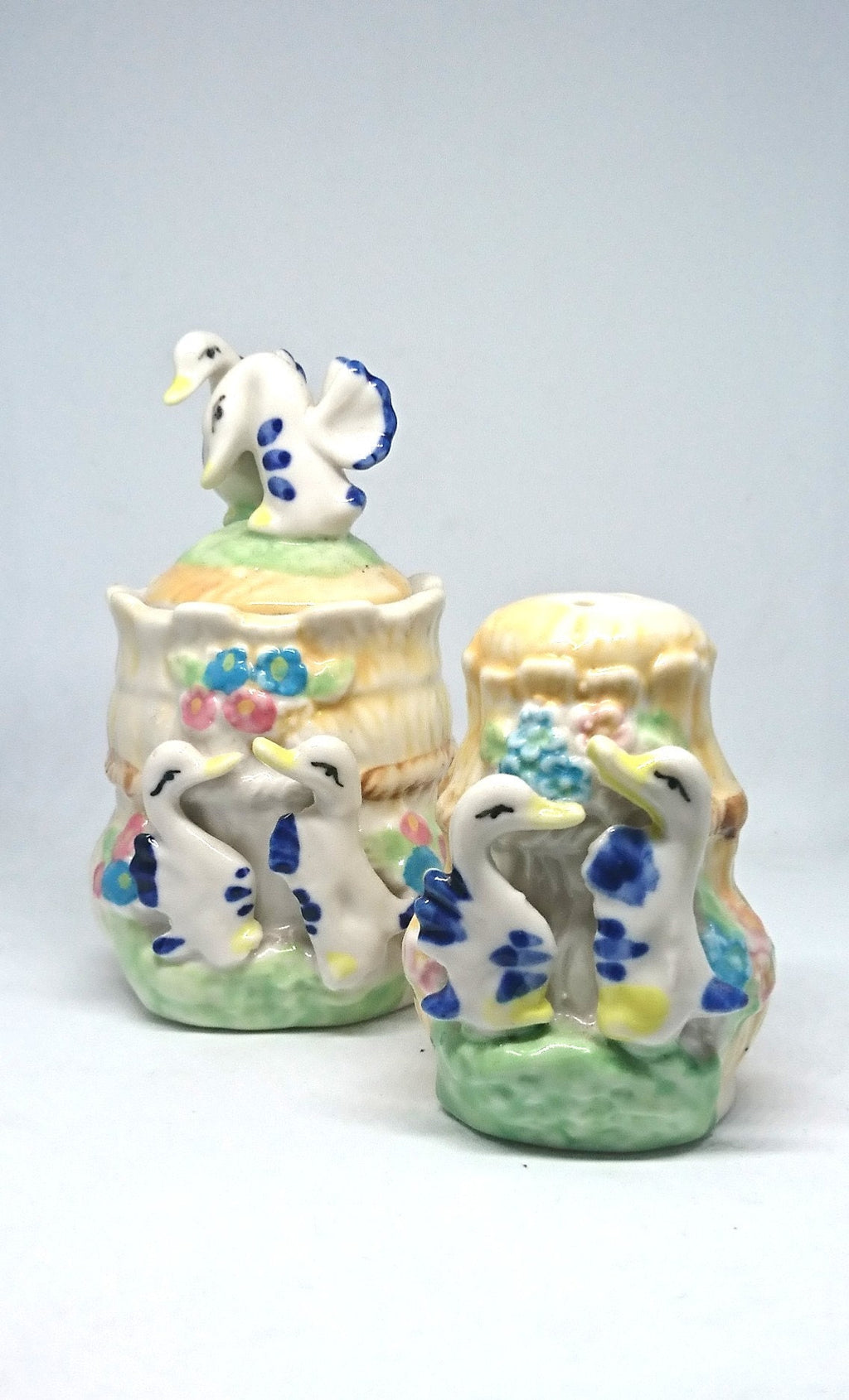 Vintage Duck Salt and Pepper Shakers with Matching Jars