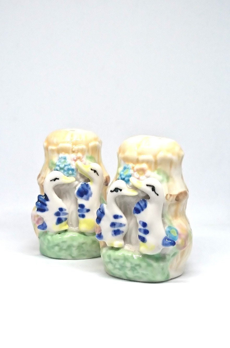 Vintage Duck Salt and Pepper Shakers with Matching Jars