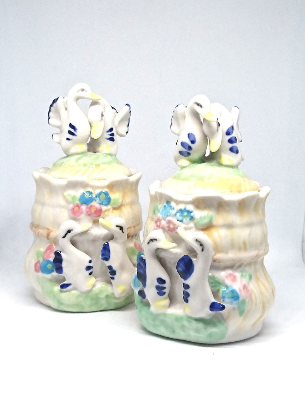 Vintage Duck Salt and Pepper Shakers with Matching Jars