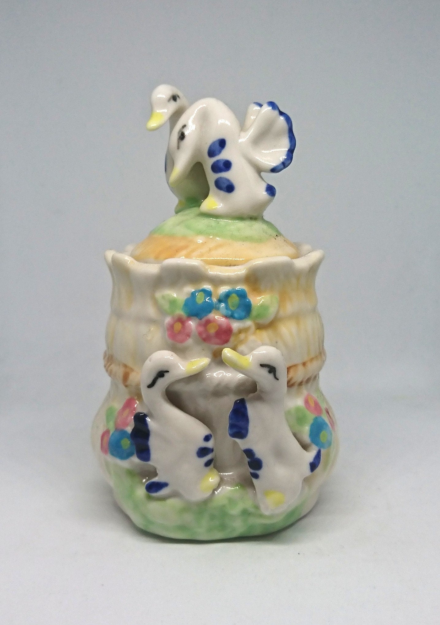 Vintage Duck Salt and Pepper Shakers with Matching Jars