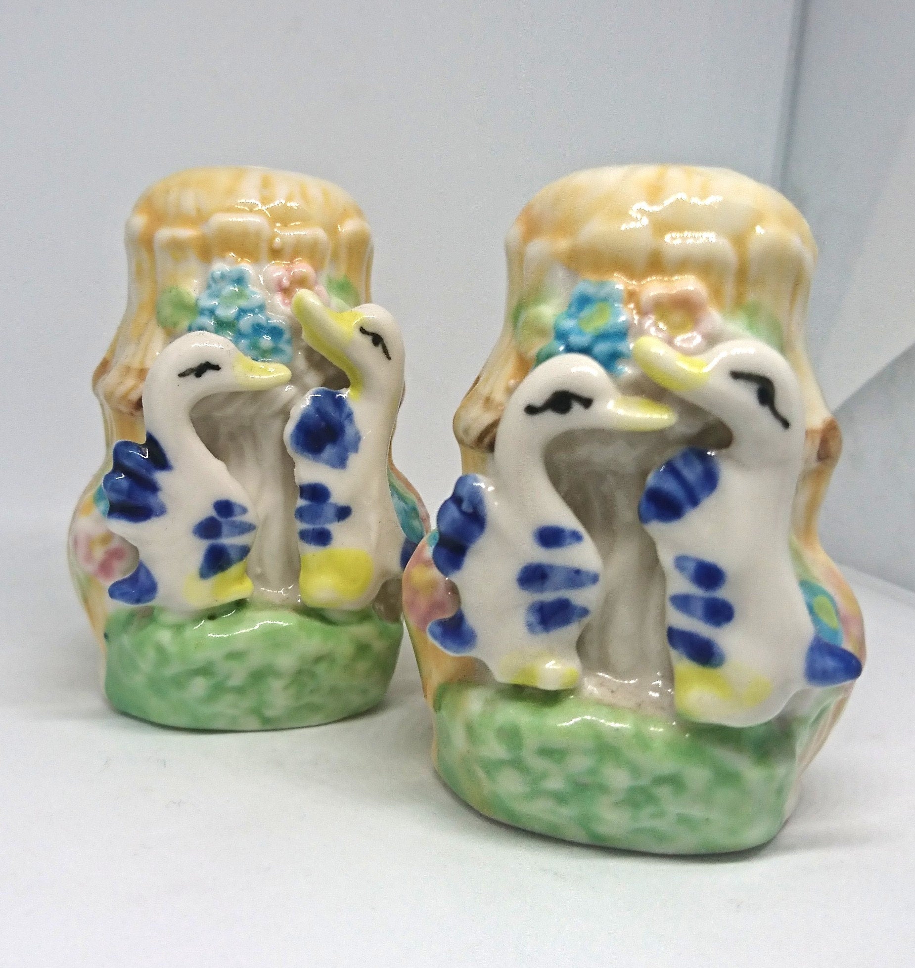Vintage Duck Salt and Pepper Shakers with Matching Jars