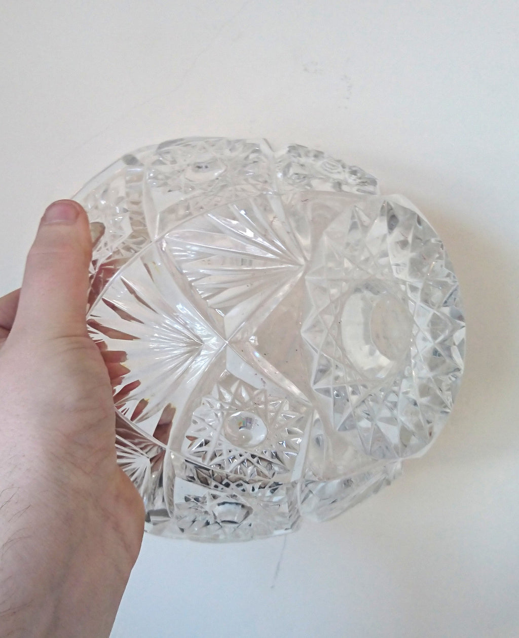 Vintage Heavy Crystal Glass Fruit Bowl, Floral Sunburst Pattern