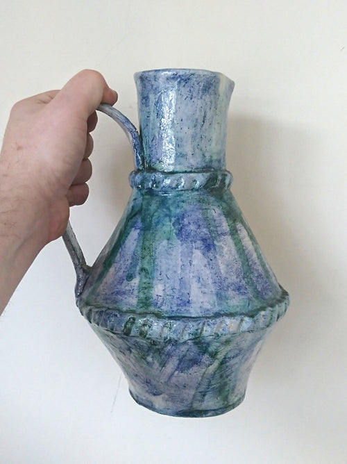 Hand Crafted Pottery Jug Vase, Rustic Blue Green Glazed Decor