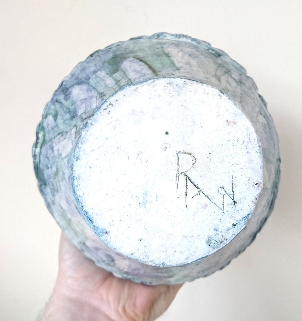 Hand Crafted Pottery Jug Vase, Rustic Blue Green Glazed Decor