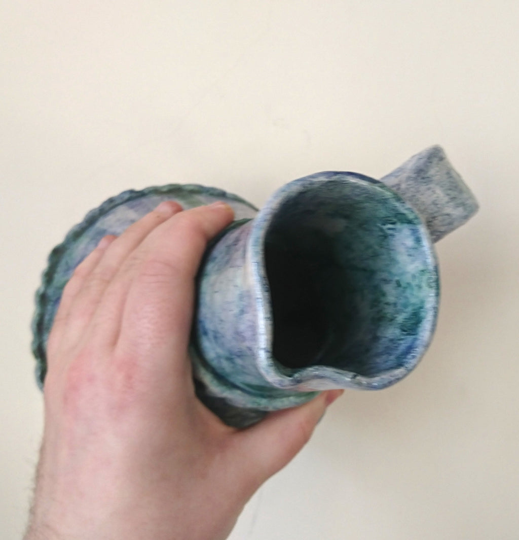 Hand Crafted Pottery Jug Vase, Rustic Blue Green Glazed Decor