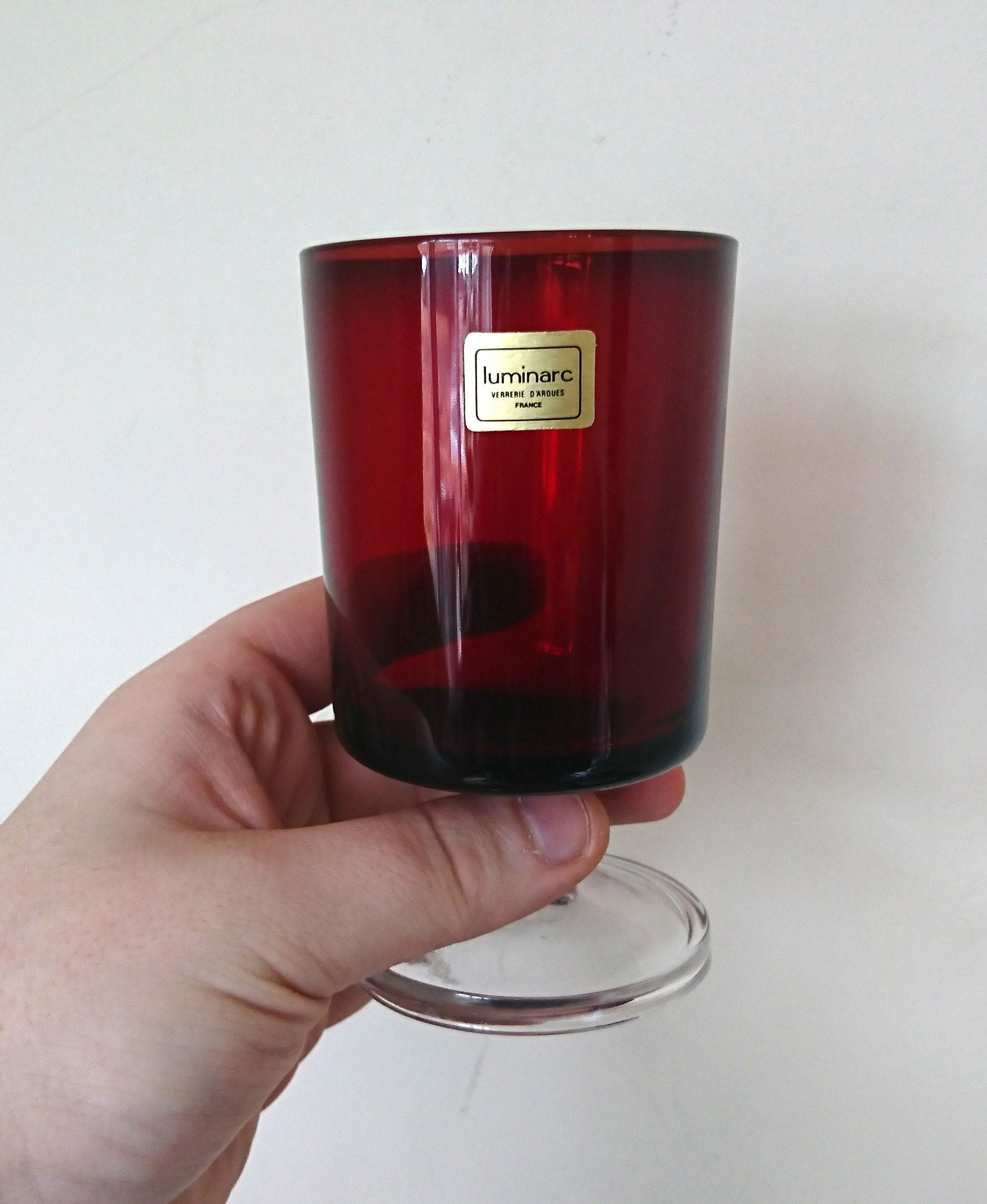 Vintage Arcoroc Luminarc Wine Glasses, Set of 6, Ruby Red French Glassware