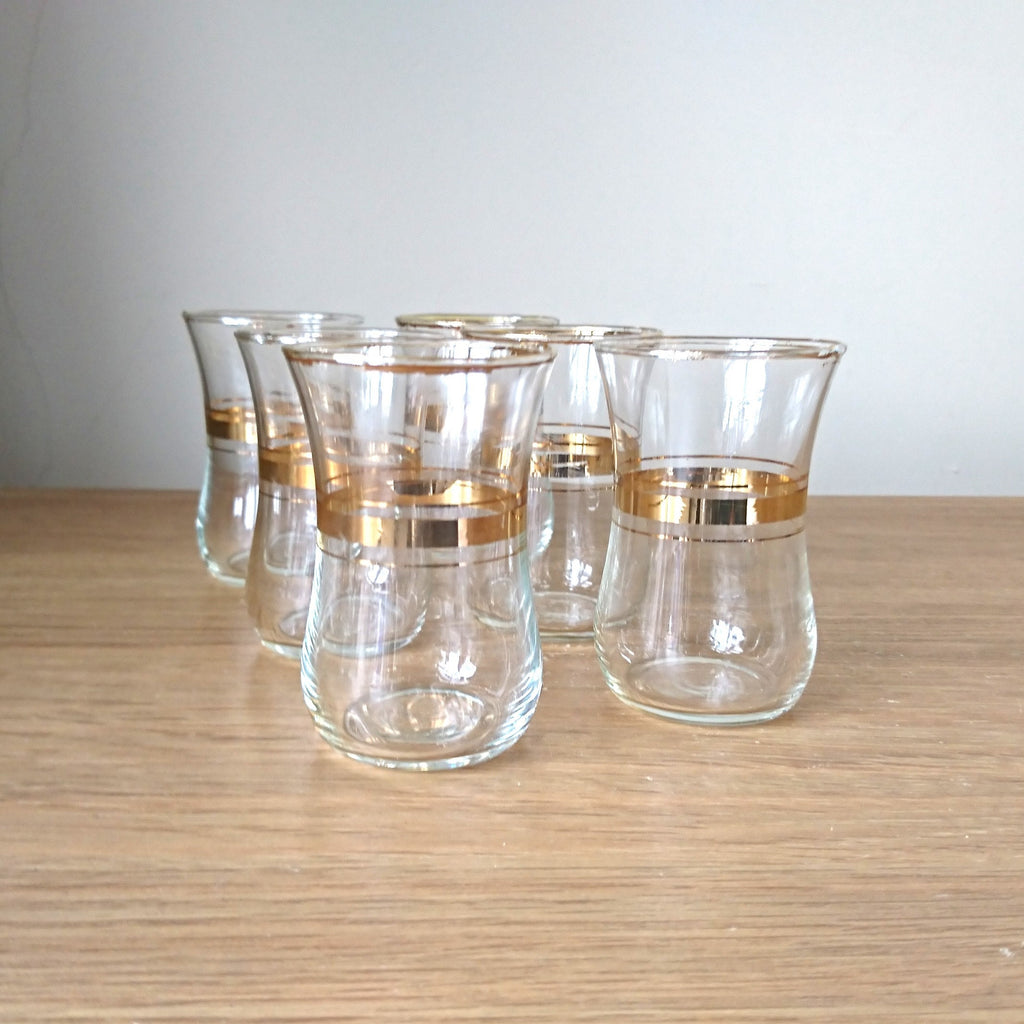 Vintage Shot Glasses with Dish set of 6 Gold Gilt Liqueur Shooters Vintage Barware