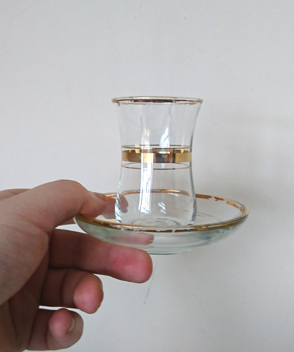 Vintage Shot Glasses with Dish set of 6 Gold Gilt Liqueur Shooters Vintage Barware