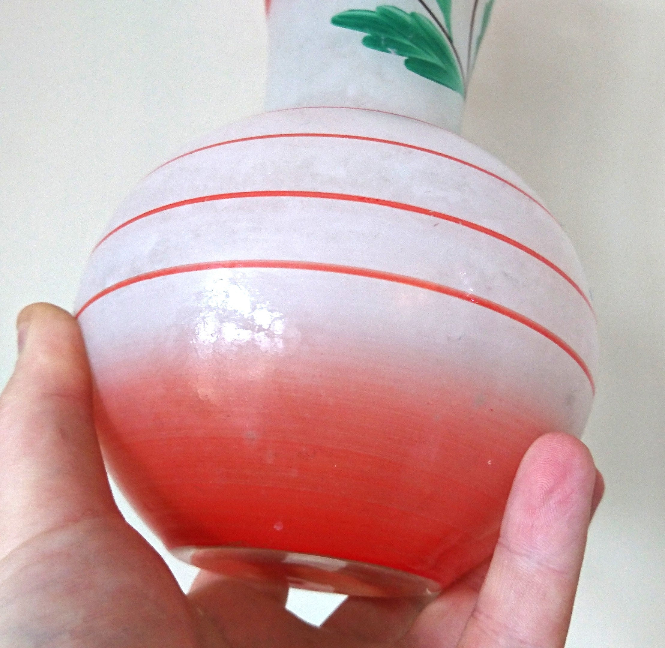Vintage Floral Glass Vase 1950's Gold Gilt Poppy Vase