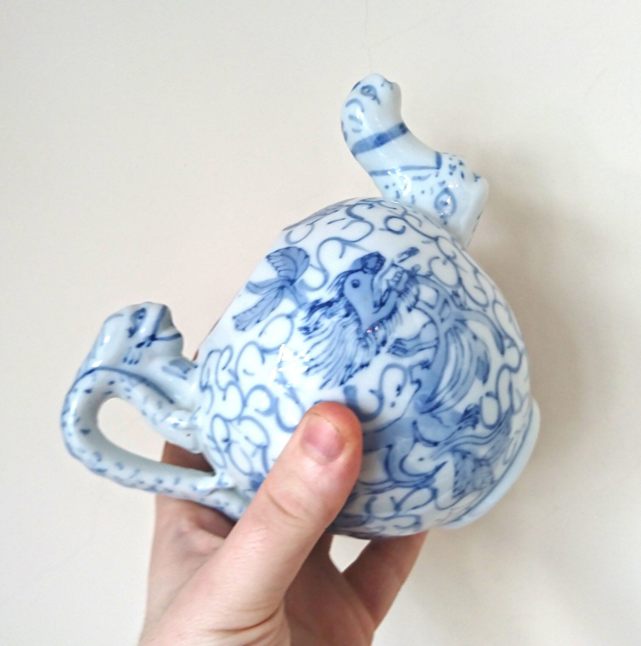 Vintage Blue and White Chinese Dragon Teapot, Hand-Painted Porcelain