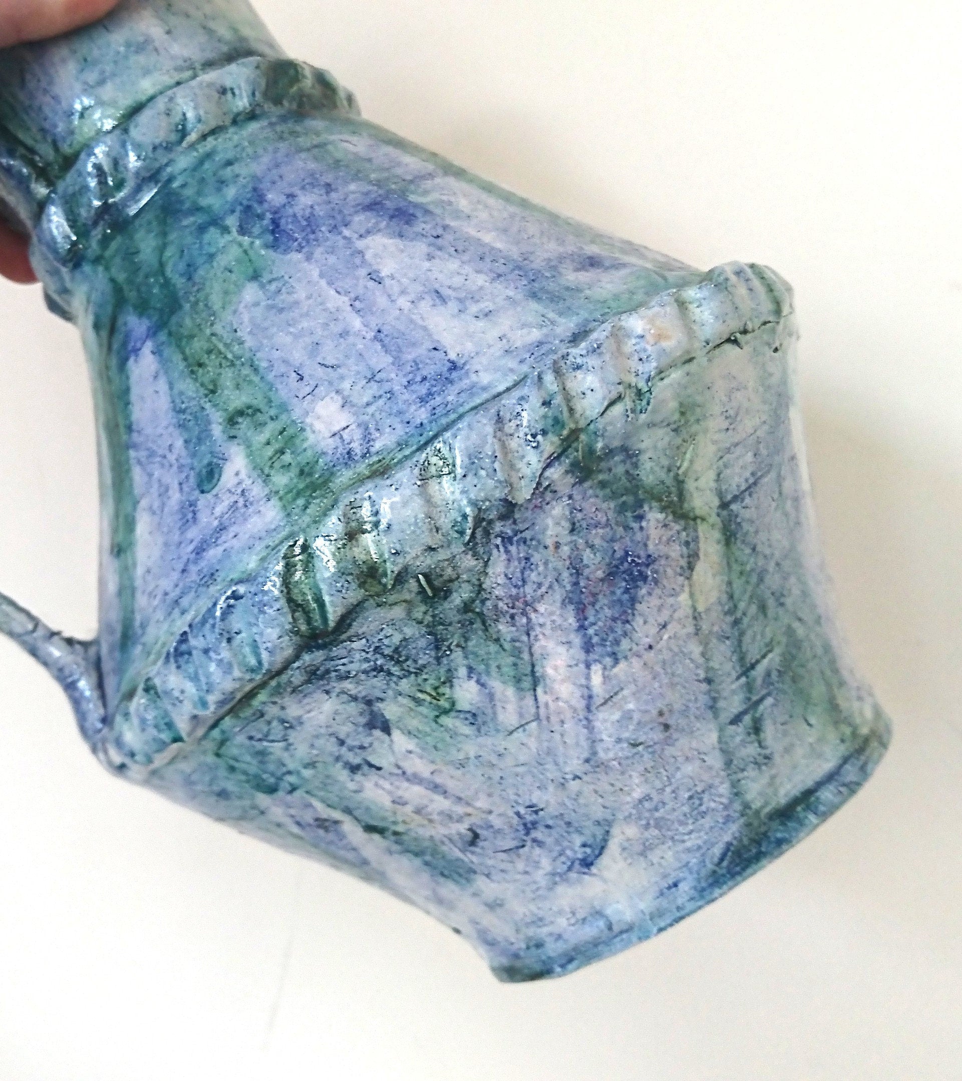 Hand Crafted Pottery Jug Vase, Rustic Blue Green Glazed Decor