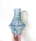 Hand Crafted Pottery Jug Vase, Rustic Blue Green Glazed Decor