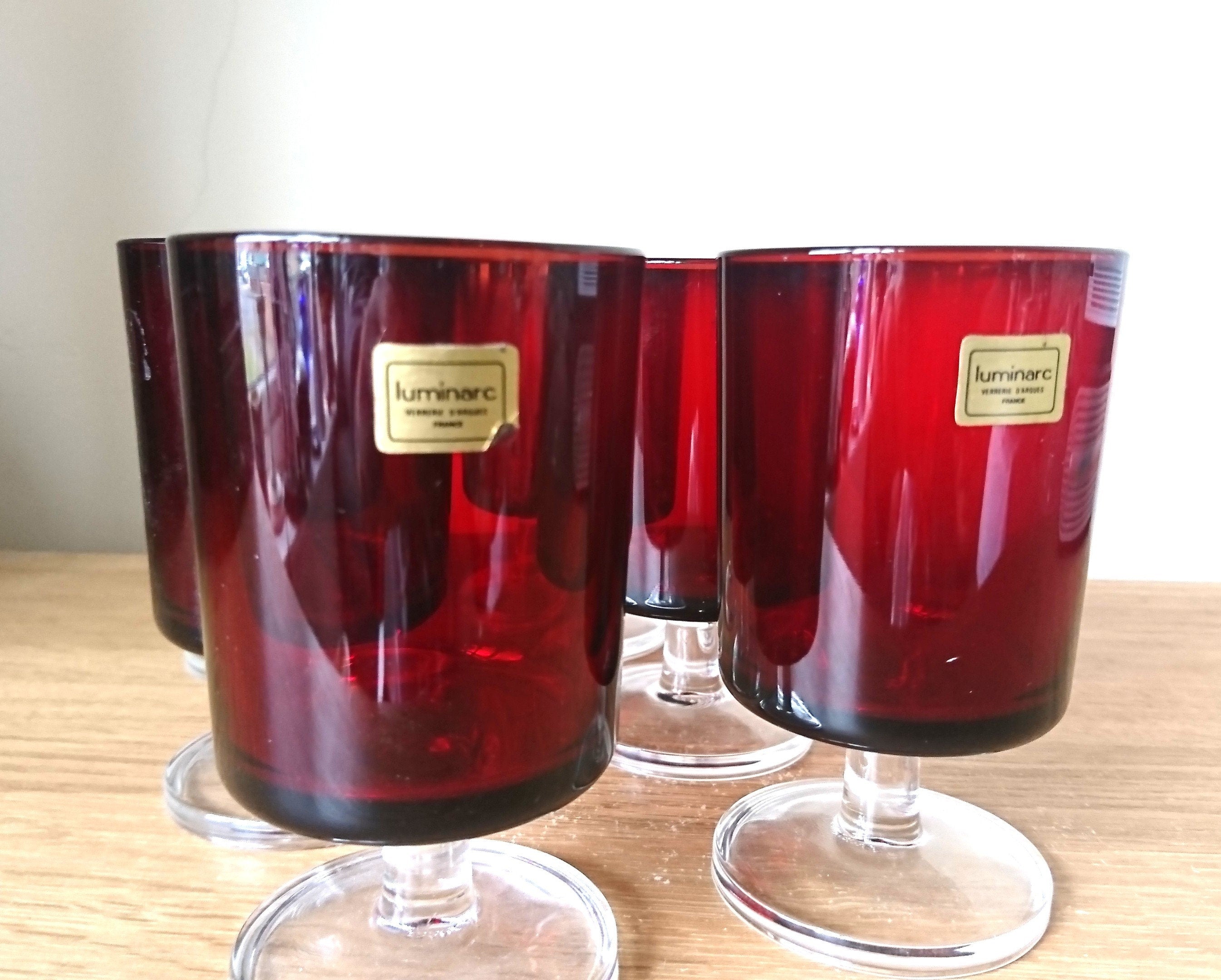 Vintage Arcoroc Luminarc Wine Glasses, Set of 6, Ruby Red French Glassware