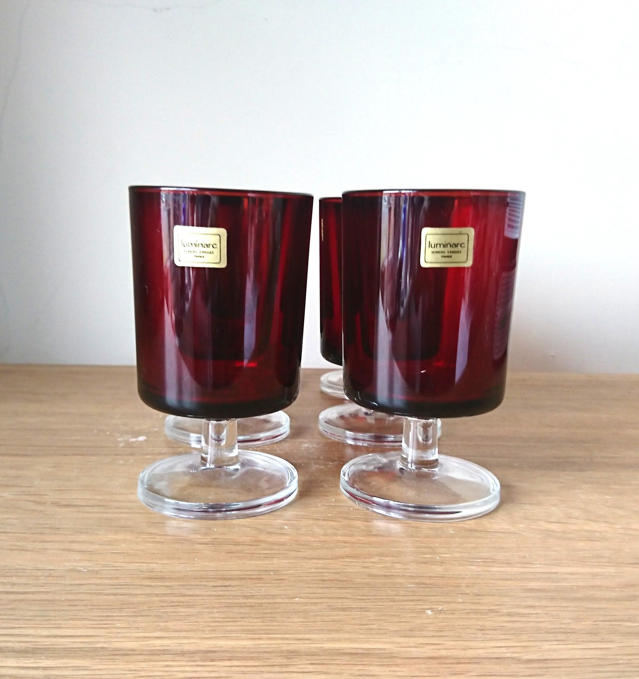 Vintage Arcoroc Luminarc Wine Glasses, Set of 6, Ruby Red French Glassware