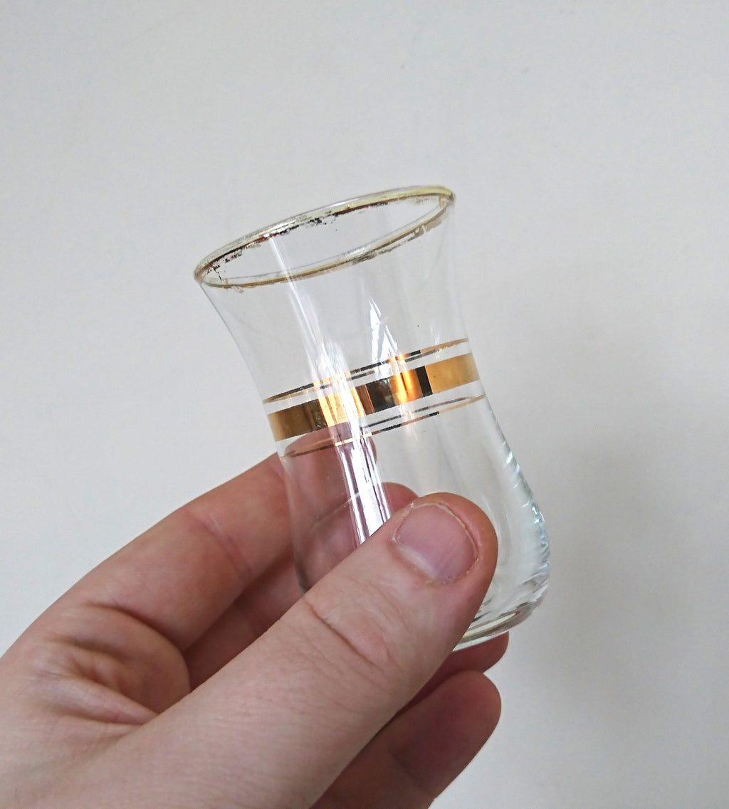 Vintage Shot Glasses with Dish set of 6 Gold Gilt Liqueur Shooters Vintage Barware