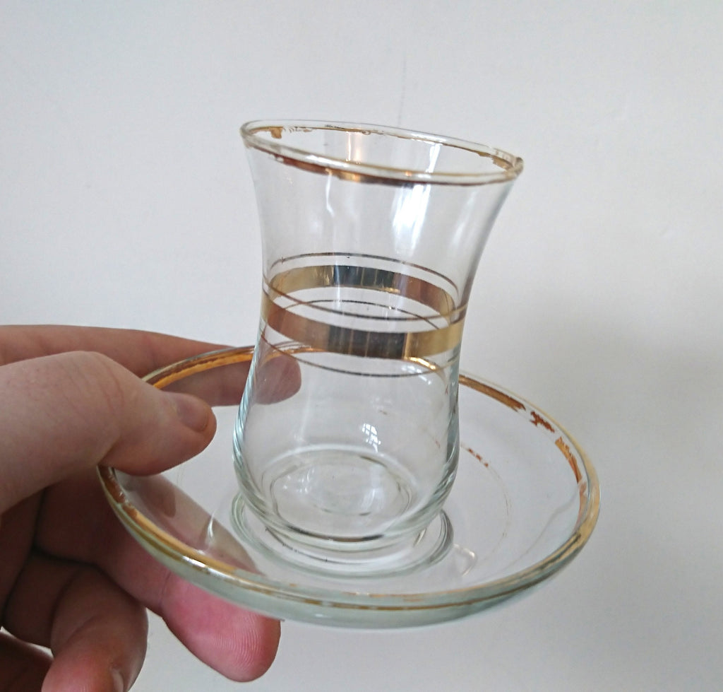 Vintage Shot Glasses with Dish set of 6 Gold Gilt Liqueur Shooters Vintage Barware