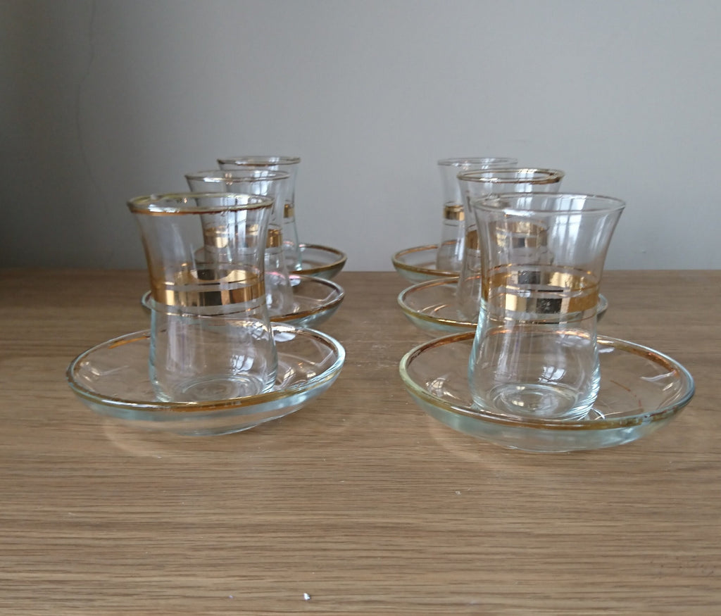 Vintage Shot Glasses with Dish set of 6 Gold Gilt Liqueur Shooters Vintage Barware