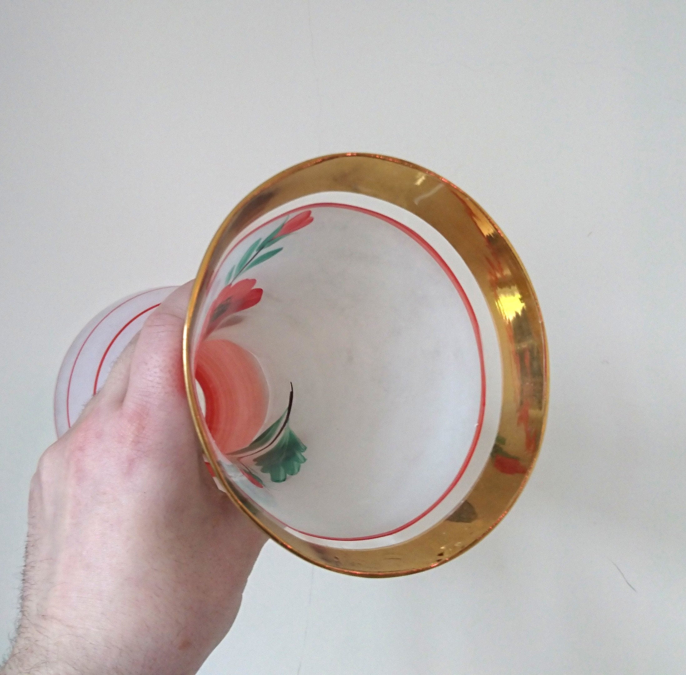 Vintage Floral Glass Vase 1950's Gold Gilt Poppy Vase