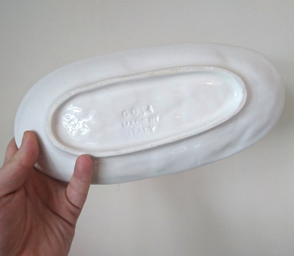 Vintage Italian Ceramic Glazed Dish Serving Dish Hand Painted Fruit and Leaves