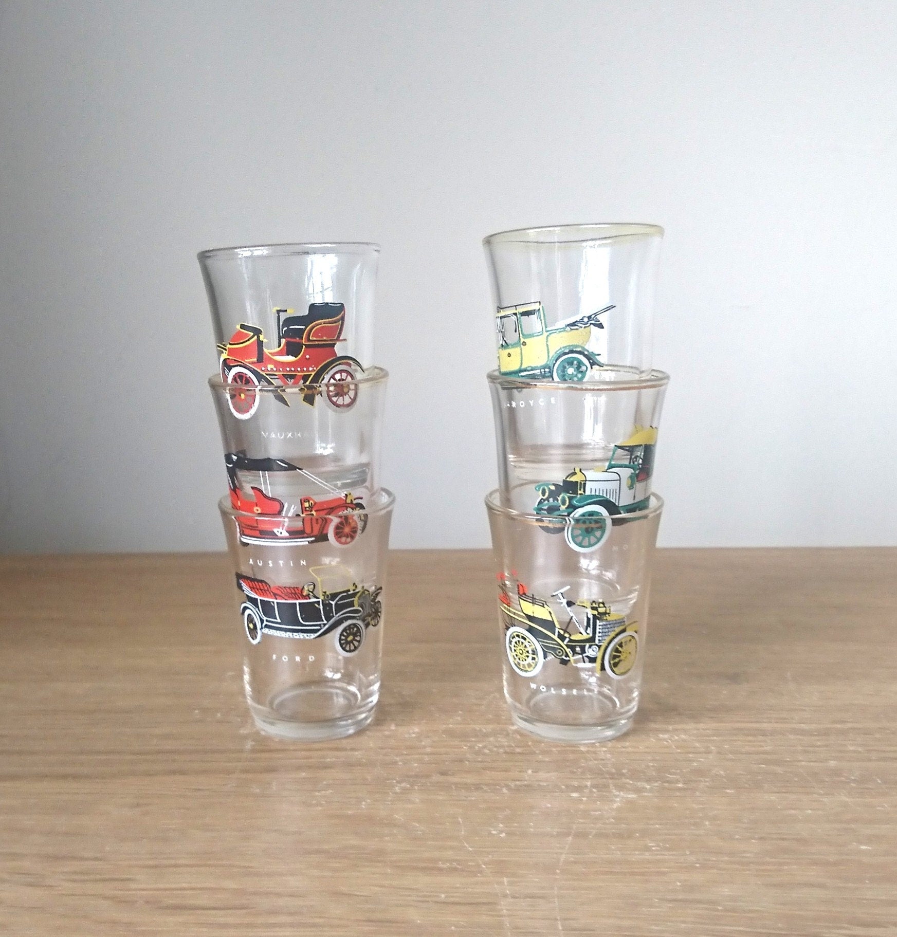 Vintage Car Shot Glasses, 1950s Ruhrglas Barware, Set of 6