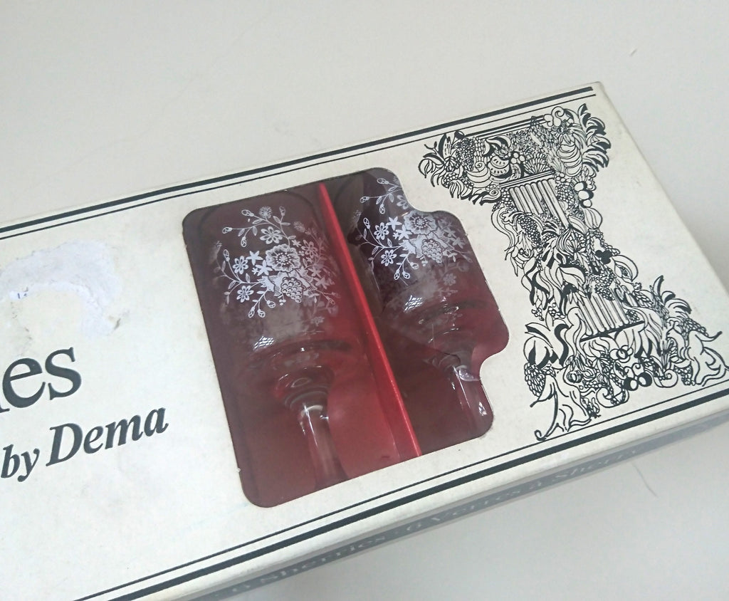 Vintage Dema Floral Sherry Glasses, 1960s Barware Set