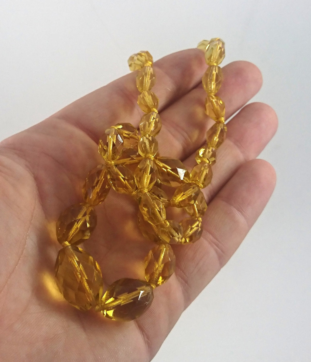 Vintage 1960's Yellow Glass Beaded Necklace Costume Jewellery Jewelry