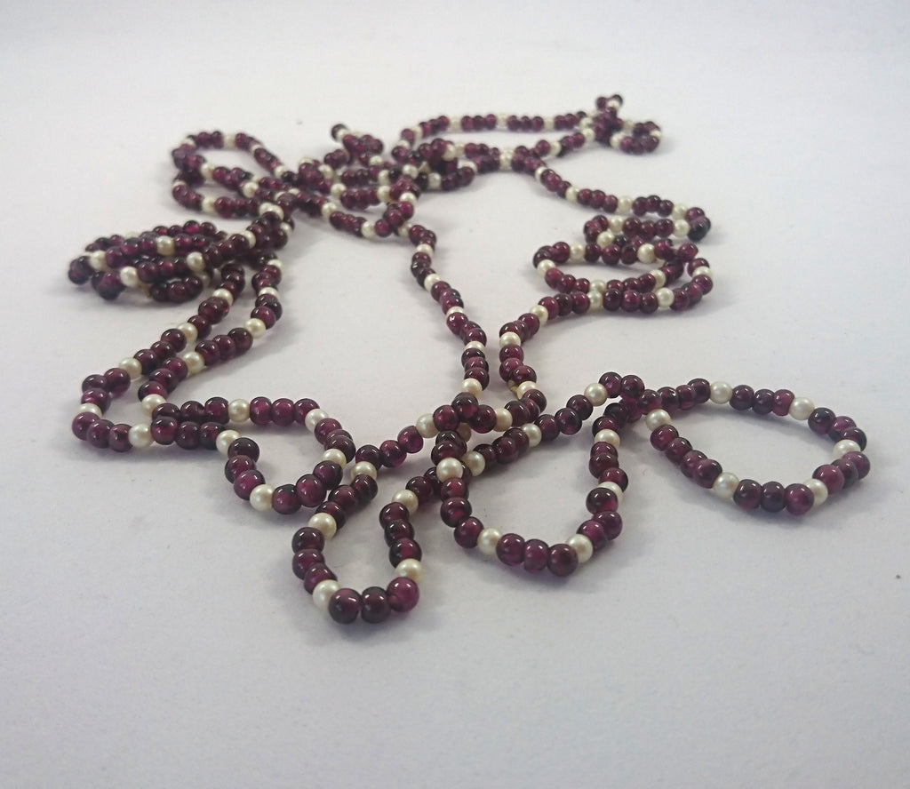 Vintage Purple and White Seed Bead Necklace Long 1970's Beaded Necklace Costume Jewellery Jewelry