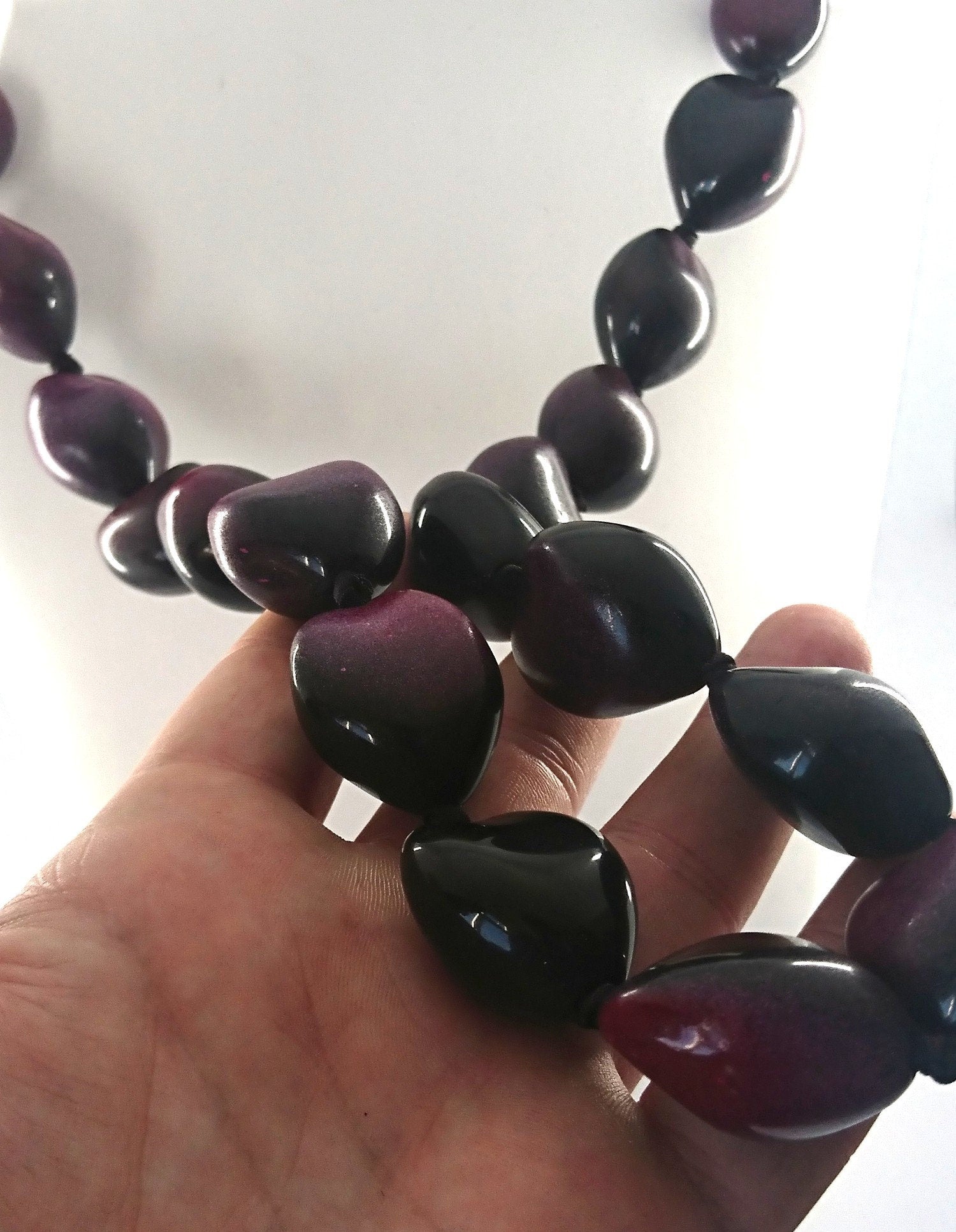 Vintage Necklace Long Chunky Purple Beaded Lucite Necklace Costume Jewellery Jewelry