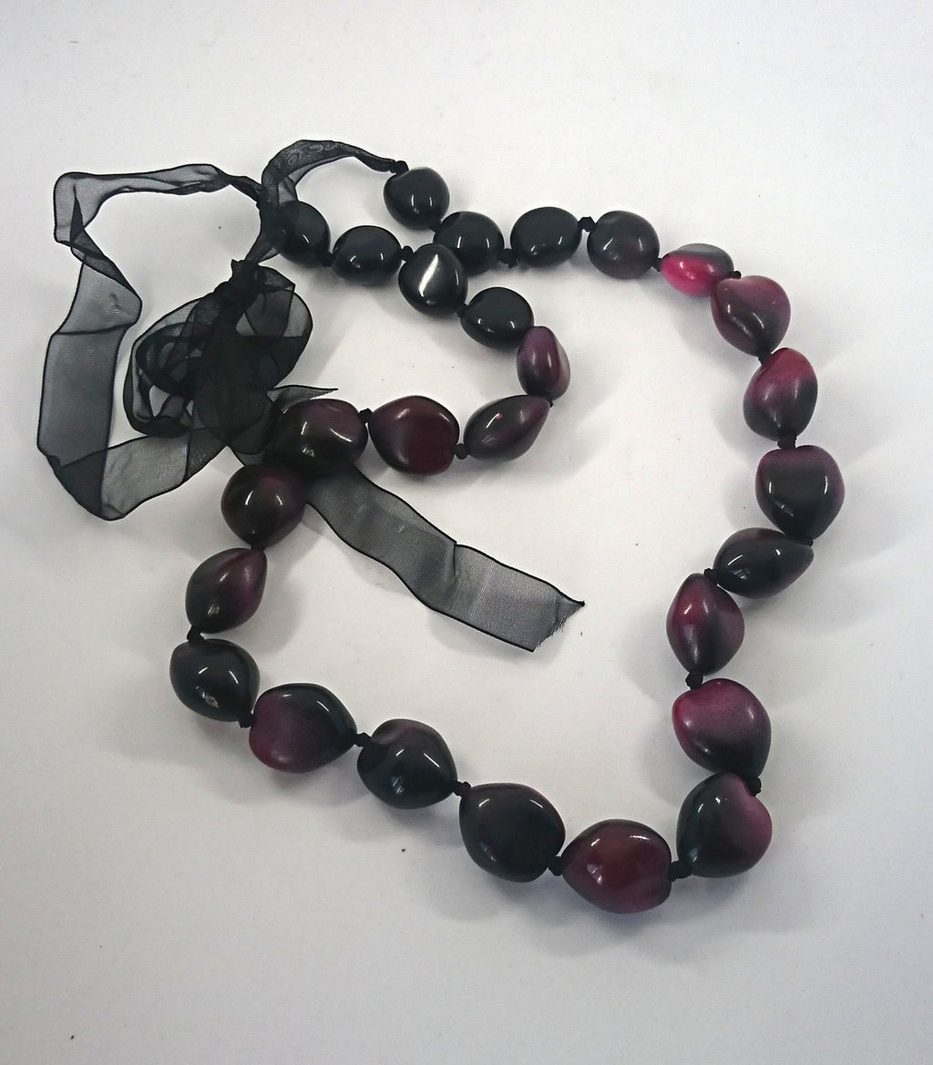 Vintage Necklace Long Chunky Purple Beaded Lucite Necklace Costume Jewellery Jewelry