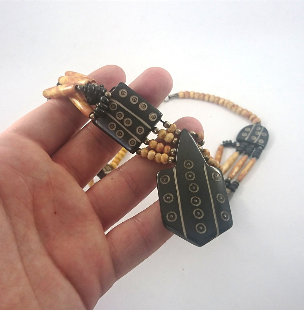Vintage Necklace African Tribal Bone Necklace Costume Jewellery Jewelry Circa 1940's