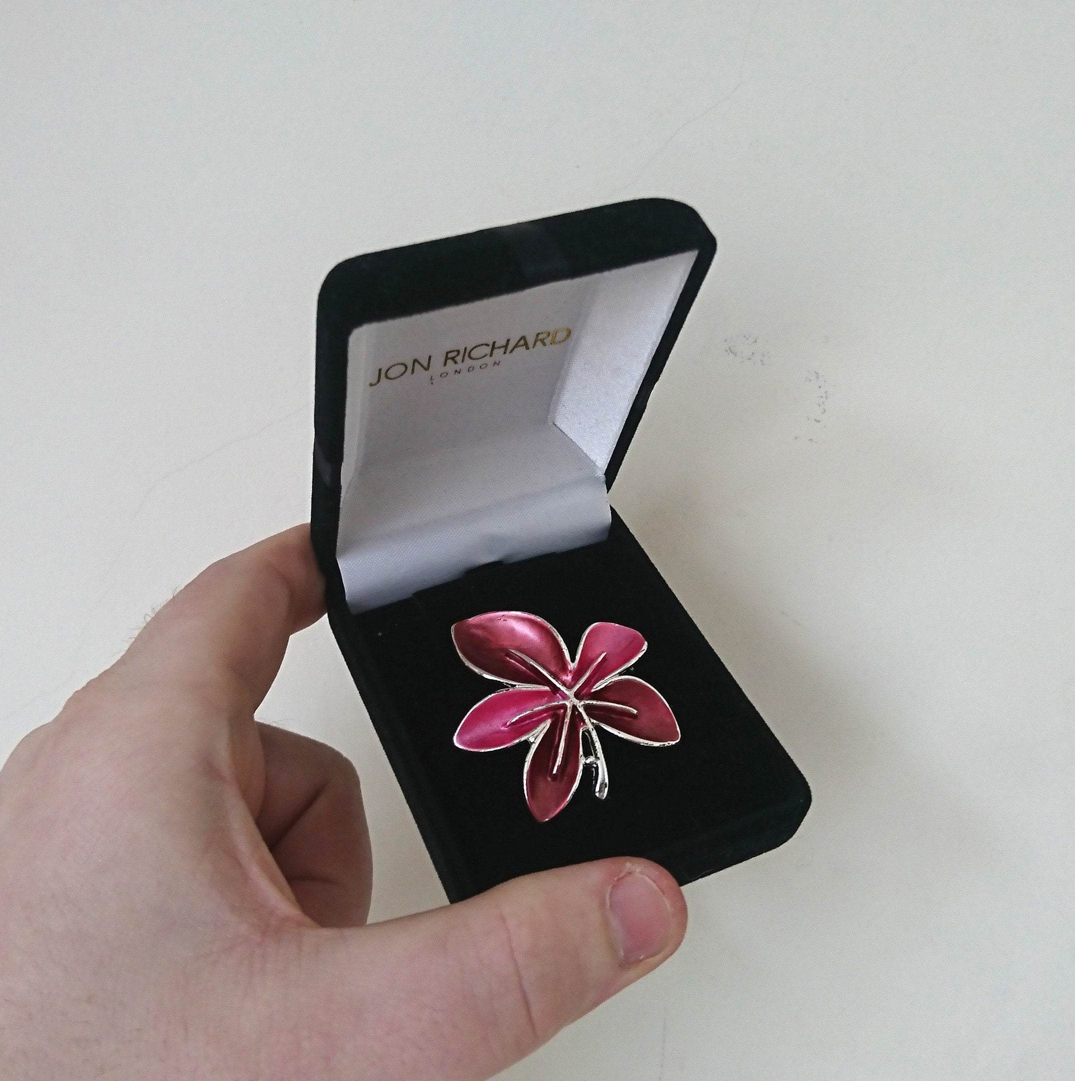 Vintage Brooch Boxed Autumn Leaf Red Enamel Silver Tone Costume Jewellery Jewelry Leaf Pin